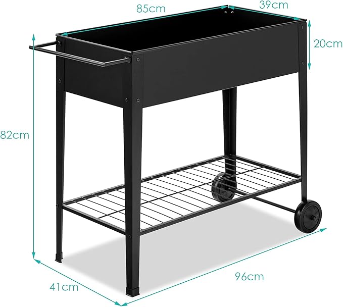 TANGZON Mobile Raised Garden Bed Metal Elevated Flower Vegetable Herb Planter Box with 2 Wheels Bottom Shelf &amp Ergonomic Handle Outdoor Grow Bed for Backyard Patio