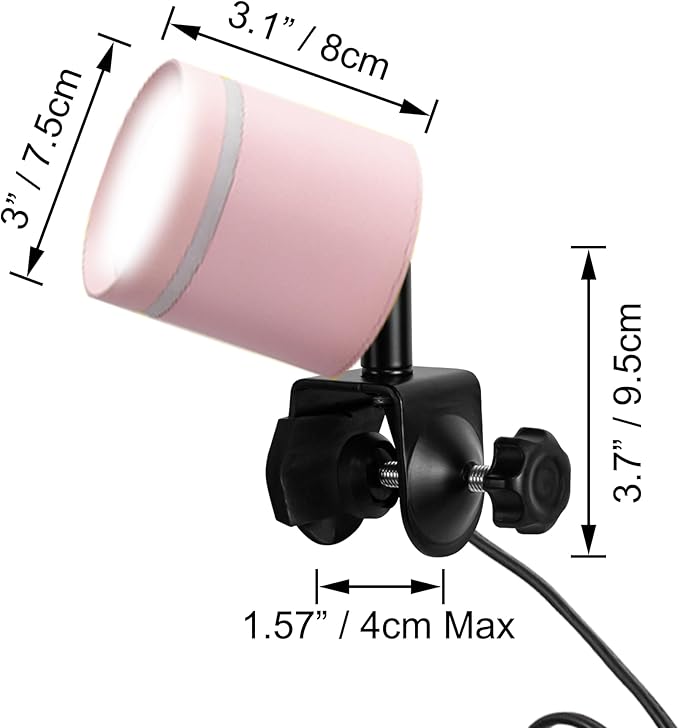 7W LED Linear Look Pink Super Clamp Lamp Full Spectrum Clip-on Desk Lamp Macaron Wall Sconce Spotlight Wall Lamp No Wiring Needed Timer Plug in Cord for Plant Growing Light