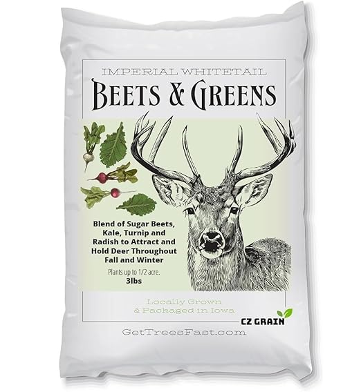Beets &amp Greens Deer Food Plot Seed for Fall Planting - Blend of Sugar Beets Kale Turnip Radish and Winter Wheat to Attract and Hold Deer Throughout Fall and Winter (2.5 Pounds Covers 1/2 Acre)