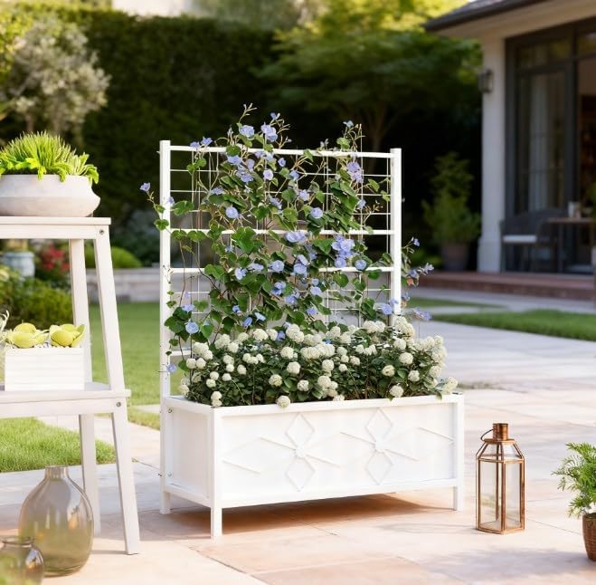 Garden Bed with TrellisOutdoor Planter Box Galvanized Raised Garden Bedfor Climbing Vines