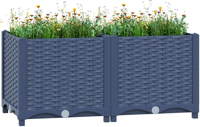 Raised Bed Blue Grey Polypropylene Medium Durable Raised Bed Gardening Pots &amp Planters 310402