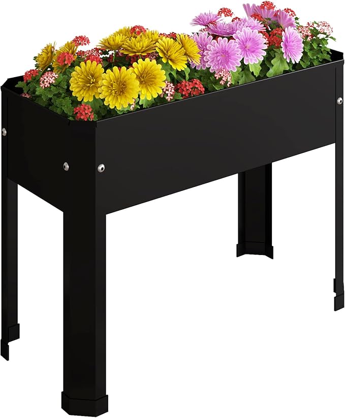 Raised Garden Bed with Detachable Legs Elevated Metal Planter Box for Growing Fresh Herbs Vegetables Flowers Succulents&ampOther Plants for Outdoor Backyard Patio Deck Balcony Black S