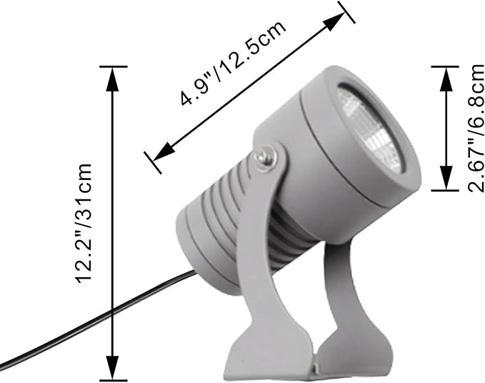 Kiven IP65 Waterproof LED Landscape Up Down Light Grey Decorative Spotlight with Plug-in Cord and Timer for Indoor Outdoor House Yard Step Statue LED Lawn Light (7W Cool White)