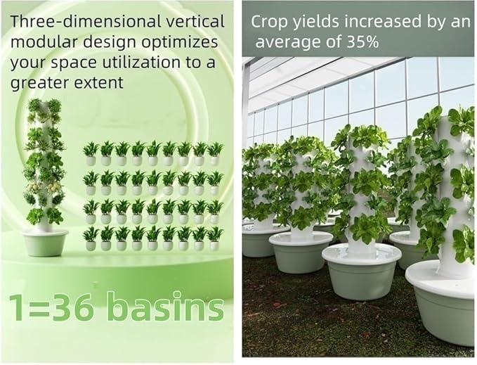 5/7/9-Tier Hydroponic Tower Hydroponics Growing System Kit Vertical Hydroponics Growing System Indoor Outdoor Self-Watering Hydroponic Tower(52.7x20.8IN)