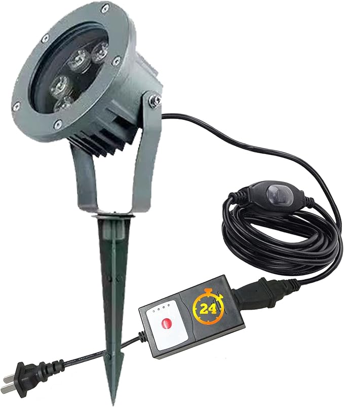 Kiven LED Landscape Plug-in Spotlight Outdoor with Automatic TimerIP65 Waterproof Garden Spotlights6W 110V Yard Flood Light with Spiked Stand Lawn Lights6000K LED Wall Lights for Patio