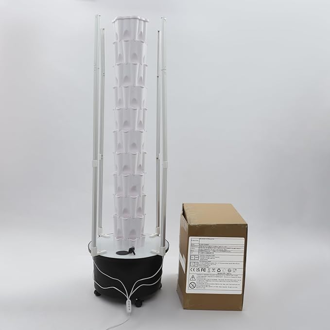 Vertical Hydroponics Growing Kit Modular Hydroponic Tower with Water Pump &amp Timer Function Mobile Hydroponic Growing Kit for Leafy Vegetables Strawberries &amp Chilies (White+Black 8Layer-48 P