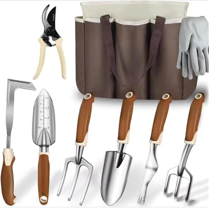 Garden Tool Set Gardening Tools Set of 9 Heavy Duty Garden Tools with Non-Slip Rubber Grip with Large Garden Bag for Tools for WomenMen for Women