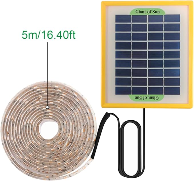 Solar Powered Grow Lights 16.4ft Plants Light Strip with Solar Panel Full Spectrum Fast Heat Dissipation Heat Lamp for Outdoor Indoor Garden Greenhouse