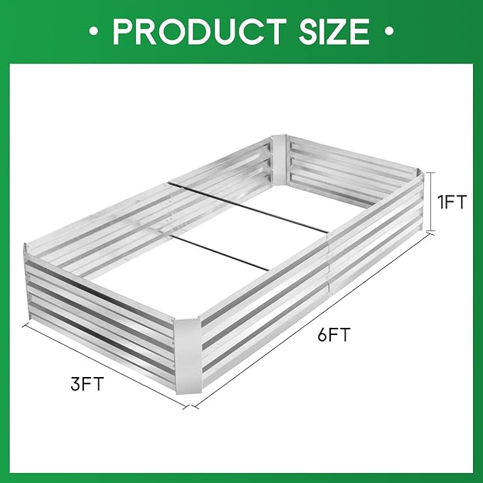 Galvanized Garden Bed Outdoor Raised Garden Bed for Vegetables Flowers and Herbs Planting Boxes Metal Planter Boxes Large Galvanized Steel Raised Bed Kit 6x3x1ft Planter Raised Beds