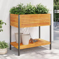 Wooden Garden Planter Box with Storage Shelf and Slatted Design Wood Flower Boxes Wooden Raised Garden Bed 31.5x17.7x31.5 Solid Wood Acacia and Steel-354