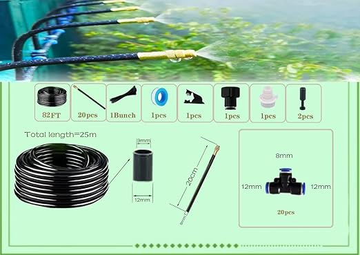 New drip Irrigation kit Automatic Garden Watering System Quick Connector and 360-degree Bending Dropper atomizing Copper Nozzle Garden Plant Lawn Courtyard Watering System. (82FT)