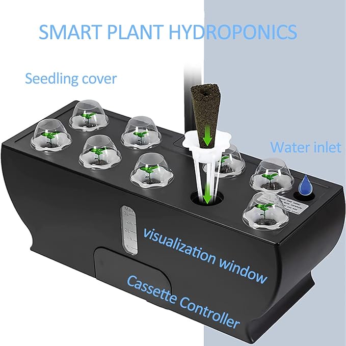 GeRRiT 9 Pods Hydroponics Growing System Indoor Garden with LED Grow Light Pump System Adjustable Height Automatic Timer Plants Germination Kit for Home Office Nero