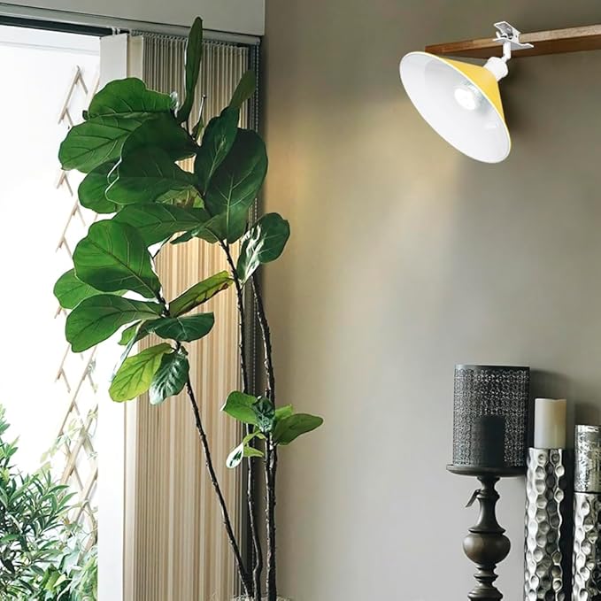 Clip Mount 5.9Ft Plug in Timing Cord Plant Light Full Spectrum White Light White Base Yellow Metal Shade Adjusted Angle Modern Clamp Light for Indoor Plants