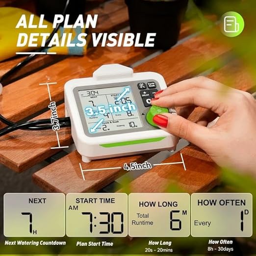 RAINPOINT Large Display Automatic Plant Waterer Indoor for Pot PlantCycle &amp Soak Mode Vacation Self Watering Drip Irrigation System Device Kit Herb Garden Greenhouse Grow Tent Water 10-15 Plants