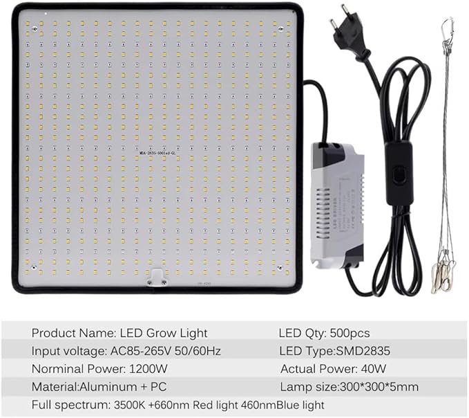 LED Grow Light Panel 1200W Lamp for Indoor Plants Dimmable Plant Grow Light Full Spectrum for 3x3ft Coverage Grow Tent Greenhouse Veg and Bloom Seedlings Hydroponics