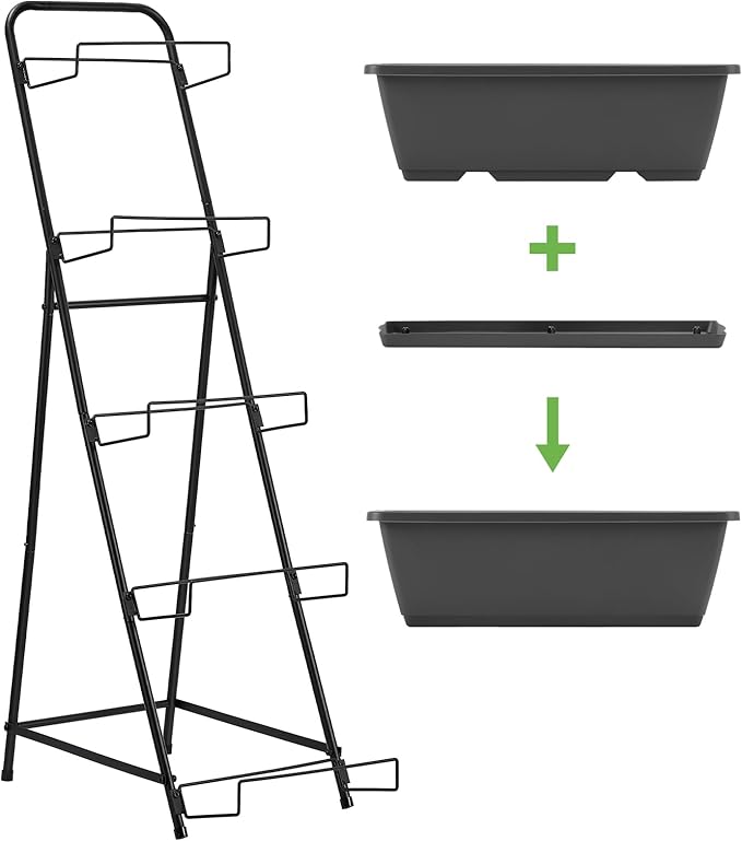5 Tier Vertical Raised Garden Bed Planter Box Vertical Raised Bed with Drainage Holes for Indoor Outdoor Herbs Flowers Vegetables Plants Grey