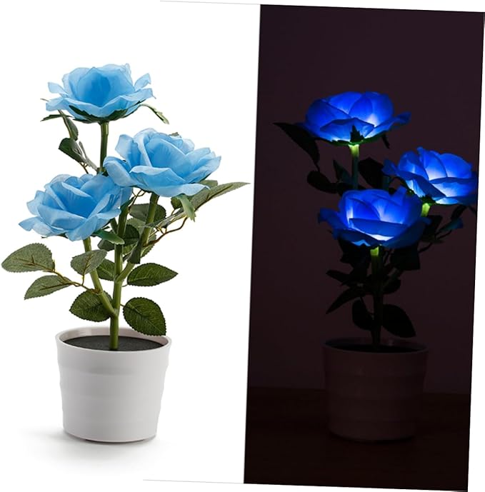 Happyyami Solar Led Rose Flower Lights Lights Artificial Rose Pot Nightlight for Decoration for Home Office and Events