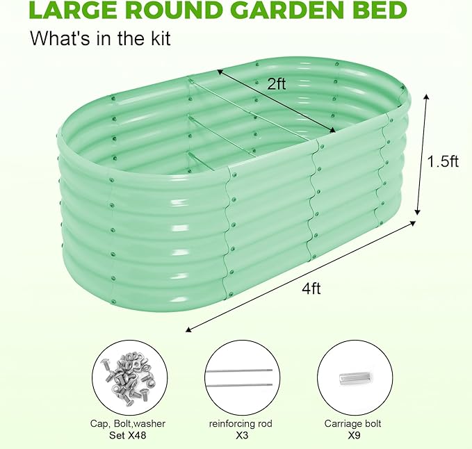 Land Guard 18“ Tall 4×2ft Galvanized Raised Garden Bed Kit Galvanized Planter Garden Boxes Outdoor Oval Large Metal Raised Garden Bed for Vegetables……… (Lime Green 4×2×1.5ft)