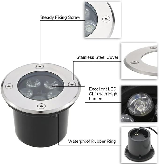LED Landscape Lights Round Underground Light IP66 Waterproof Outdoor Embedded Ground Light for Garden Driveway Deck Patio Yard Step Spotlight AC85-110V