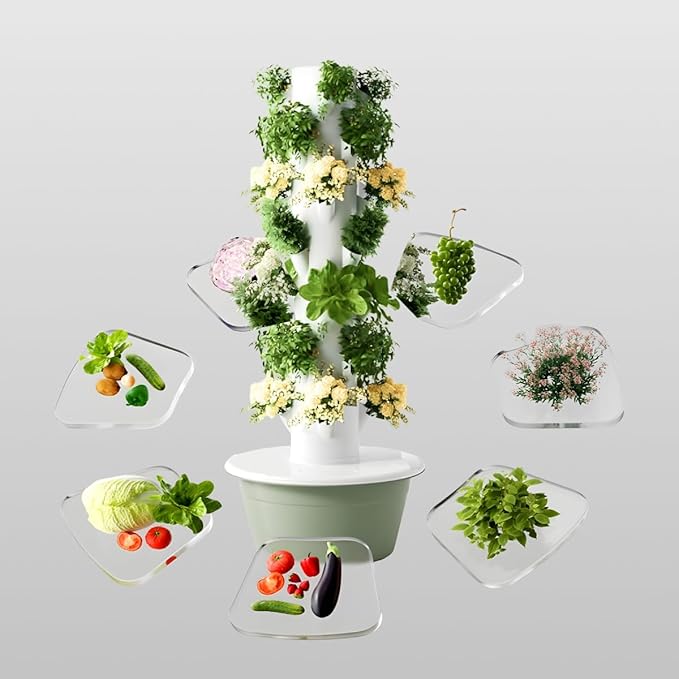 Flora Indoor Hydroponic Garden Tower with LED Grow Lights - Self-Watering Hydroponics System with Pump Adapter and Net Pots for Growing Herbs &amp Vegetables