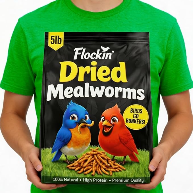 Dried Mealworms for Wild Birds - Crunchy Meal Worms for Wild Birds - High Protein Dried Mealworms for Bluebirds Cardinals &amp Woodpeckers - Premium Backyard Bird Treat - All Natural Bird Food (5lbs