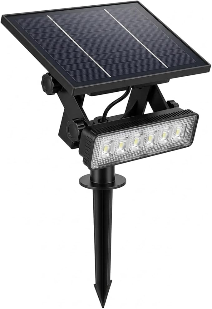 Solar Spotlight Outdoor Single Warm White Solar Garden Light with Adjustable Head and Panel Dual Installation Ground Stake or Wall Mount Auto on/Off Landscape Light for Yard Pathway Patio