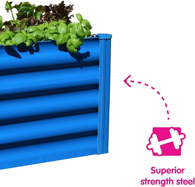 ABSCO The Organic Garden Co. Hakea Metal Kids Garden Bed 1.8' x 1' x 1.3' – Raised Outdoor Planter Box for Children Galvanized Steel Metal Blue