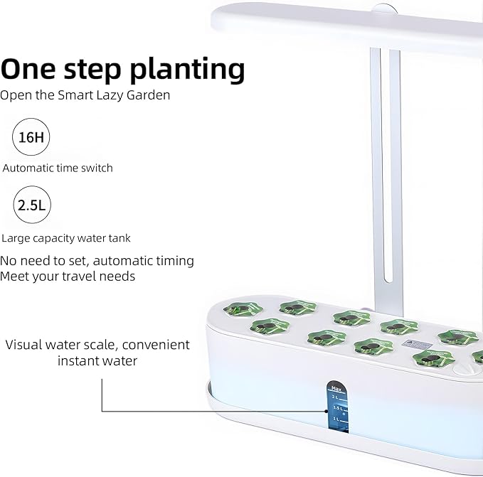 Indoor Garden Hydroponics Growing System Kit Full Spectrum 2.5L Water Tank 10 Pods Plant Germination Height Adjustable Automatic Timer Growth Lamp Countertop with LED Grow Light