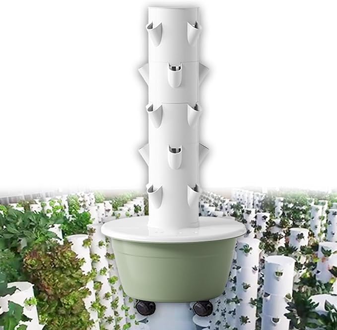 Patio Grow ColumnHydroponic Growing Systems Vertical Hydroponic Tower with Controller Garden Hydroponic Towerfor Indoor and Outdoor Use A(20Pots)
