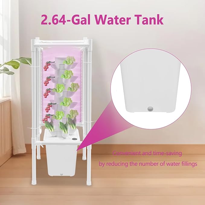 Hydroponic Tower Growing System Kits with LED Grow Lights 30 Pods Indoor Vertical Planter Germination Kit 6 Layers Hydroponic Tower for Fruits Vegetables Herbs and Miniature Greens (White)