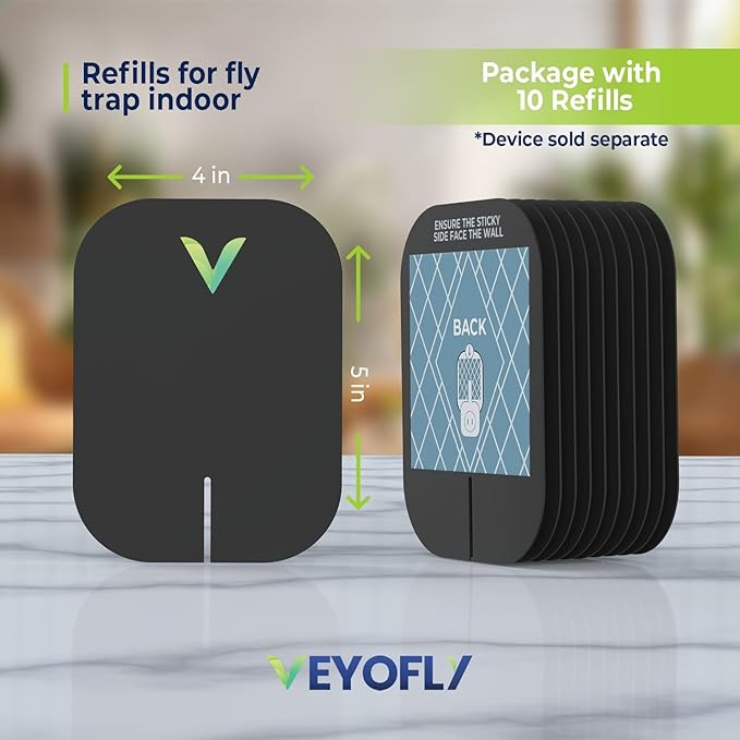 VEYOFLY Fly Trap Indoor Refill Fruit Fly Traps Gnat Traps for HouseFly Catcher Fly TrapPlug in Catch for Fruit FliesMothsGnats Mosquito Trap (Pack of 10 Refills-Black)