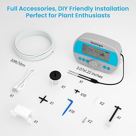 Sainlogic Automatic Plant Waterer for 15 Potted Plants Smart Self Watering System with Humidity Monitor DisplayDeep Root Irrigation IP64 Programmable Timer for Vacation Travel Indoor Garden