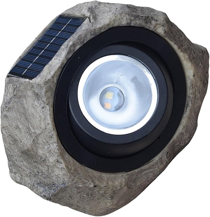 MERRYHAPY Solar Yard Lamp Decorative Simulated Stone Outdoor Garden Lawn Spotlight with Adjustable White and Warm Light for Patio and Lawn Lighting