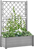 Garden Planter with Trellis Outdoor Planter Box with Trellis Raised Garden Bed with Trellis for Climbing Plants Vegetable 39.4x16.9x55.9 PP Stone Gray-525