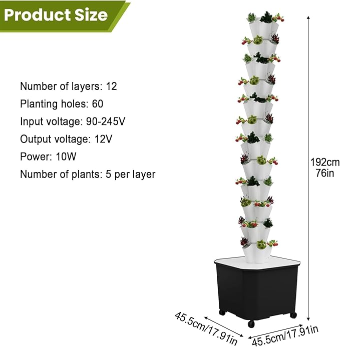 Aeroponic Tower Garden System Tower Garden Growing System Vertical Farming Tower with Pump Soilless Cultivation Growing System(192cm/76in)