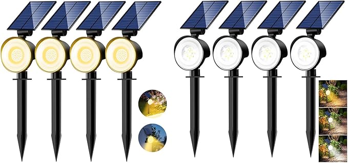 nipify 4 Pack Solar Spot Lights+ 4 Pack 3CCT Solar Spot Lights