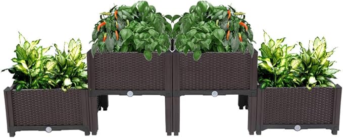 4pcs Raised Beds Garden Bed Garden Planters Outdoor Raised Planter Box Planter Raised Garden Boxes Outdoor Planting Boxes for Vegetables Flower in Backyard/Garden/Patio/Balcony Brown