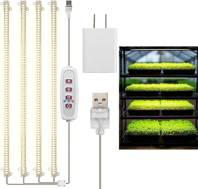 20 Inch Grow Light for Seed Starting for 1020 Trays Full Spectrum LED Hydroponics Growing System Lights Indoor Greenhouse Plant Lamp 8/12/16H Timer &amp Dimmable Grow Lamp 4 Pcs