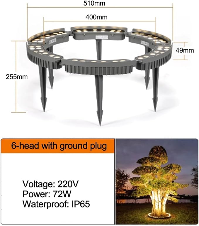 12W LED Ring Landscape Tree Hug Light IP65 Outdoor Waterproof Garden Tree Spotlight AC 220V Landscape Garden Lighting Tree Lamp LED Beam Tree Spotlight(White6PCS)