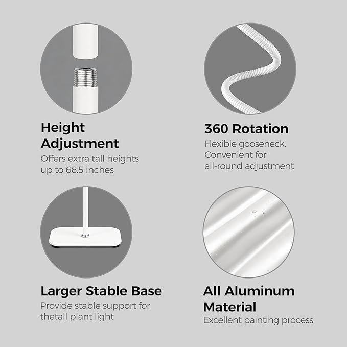 Plant Grow Light for Indoor Full Spectrum Dual Heads Grow Light 66.5in Extendable Stand144 LEDs10-Level Dimmable Auto Timer Adjustable Gooseneck Floor Lamp for Tall Large Plants