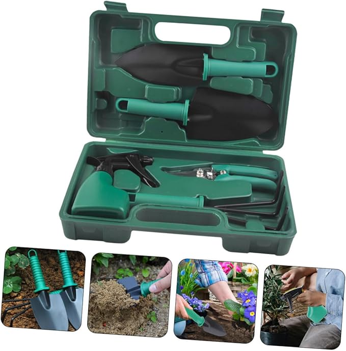 Garden Tool Set with Carry Case 5pcs Portable Hand Tools Including Shovel Rake Pruning Shears for Outdoor Planting and Gardening Maintenance
