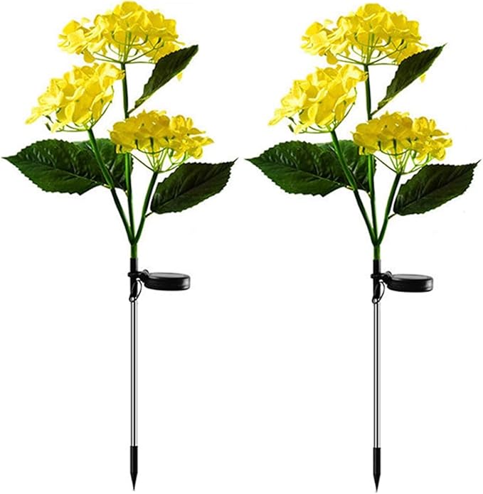 Plant Growing Lamps 2 Pack Hydrangea Flower Solar Led Light Outdoor Garden Lawn Lamps for Garden and Vegetable Patch Patio Country House Decoration(Yellow-2 Pack)