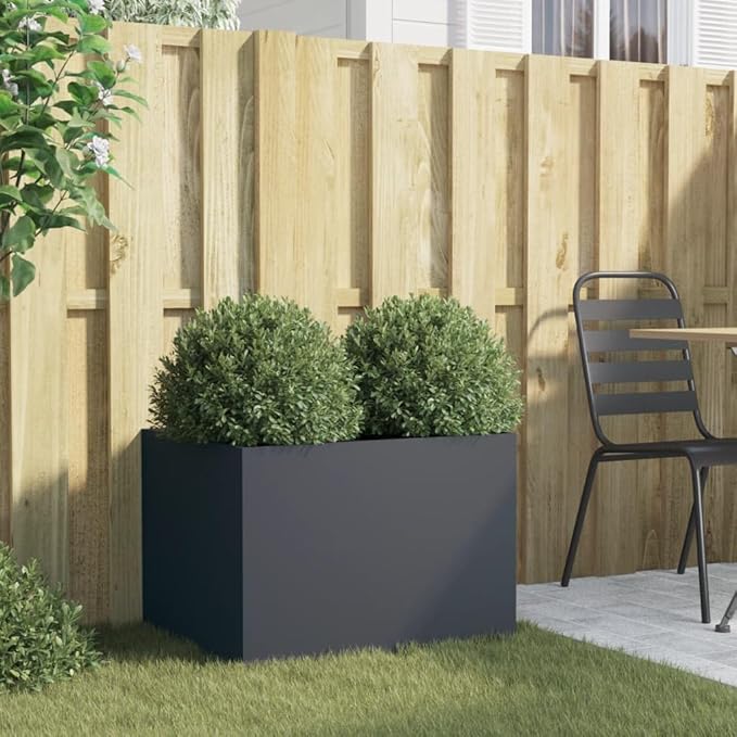 Modern Rectangular Anthracite Steel Raised Planter 24.4 x 18.5 x 18.1 in Powder-Coated Cold-Rolled Metal Elevated Garden Box for Patio Balcony
