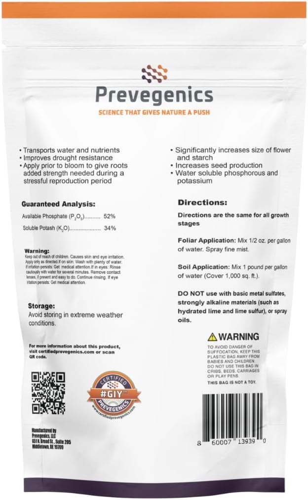 Monopotassium Phoshpate (MKP) Fertilizer 0-52-34 | Highly Water Soluble | Supports Strong Root Development &amp Flowering | Enhances Flower Formation &amp Fruit Production | (5 Pounds)