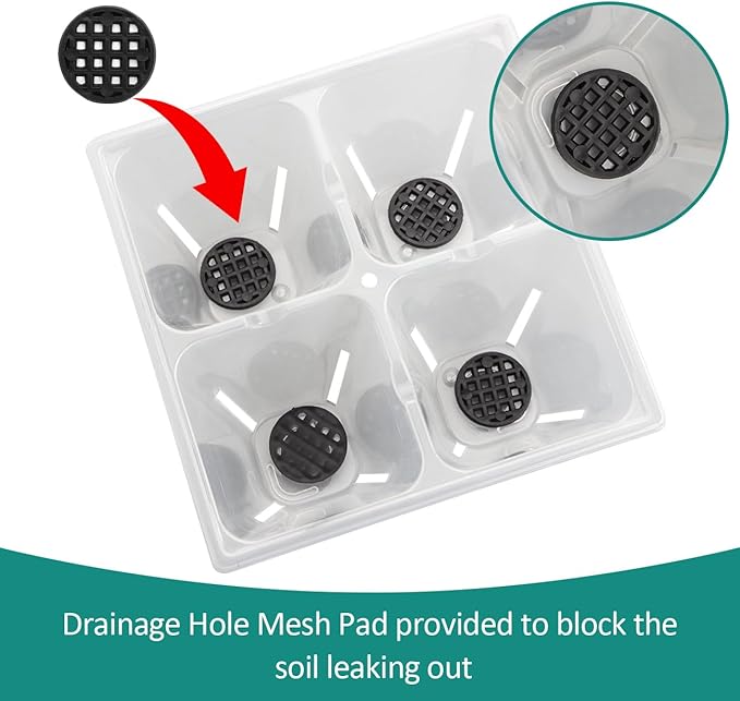40 Pack Reusable 4-Cell Seed Starter Trays with Large Drainage Holes - Clear Transparent Trays for Root Growth Monitoring Avoids Overwatering Easy Transplant Fits Standard 1020 Trays