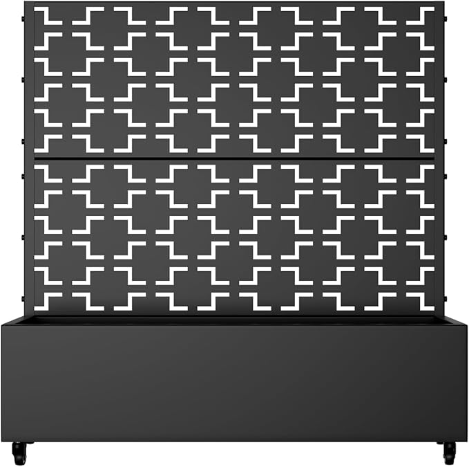Casaphoria 47x47 Metal Raised Garden Bed with Trellis(2 Pack) Outdoor Planter Box with Wheels &amp Drainage Holes for Climbing Plants Flowers Elevated Garden Kit with Privacy Screen Black-Squar