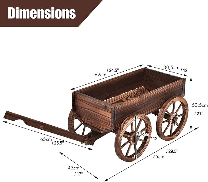 COSTWAY Wood Wagon Flower Planter Pot Stand with Wheels for Home Garden Indoor Outdoor Decor