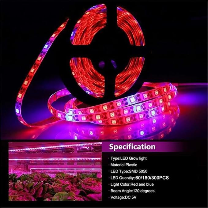 Fengyan Landscape Lights 5m LED Strip Plant Grow Lights Waterproof Full Spectrum Flower Phyto Lamp Red Blue 5:1 for Greenhouse Hydroponic LED Street Lamp (Emitting Color : 5M 300LED)