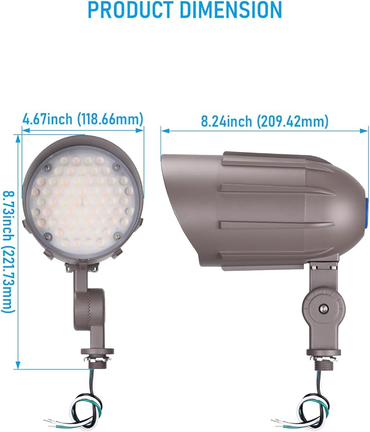 LEONLITE 3CCT Bullet Flood Light with Knuckle Mount 30W/20W/12W Selectable 110-277V Commercial LED Landscape Spotlights IP65 Waterproof Aluminum 3000K/4000K/5000K for Flag Poles Yard Tree