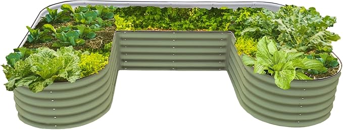17 Tall U-Shape Raised Garden Bed Metal Raised Planter Bed for Vegetables Flowers Ground Planter Box Standard Size Olive Green